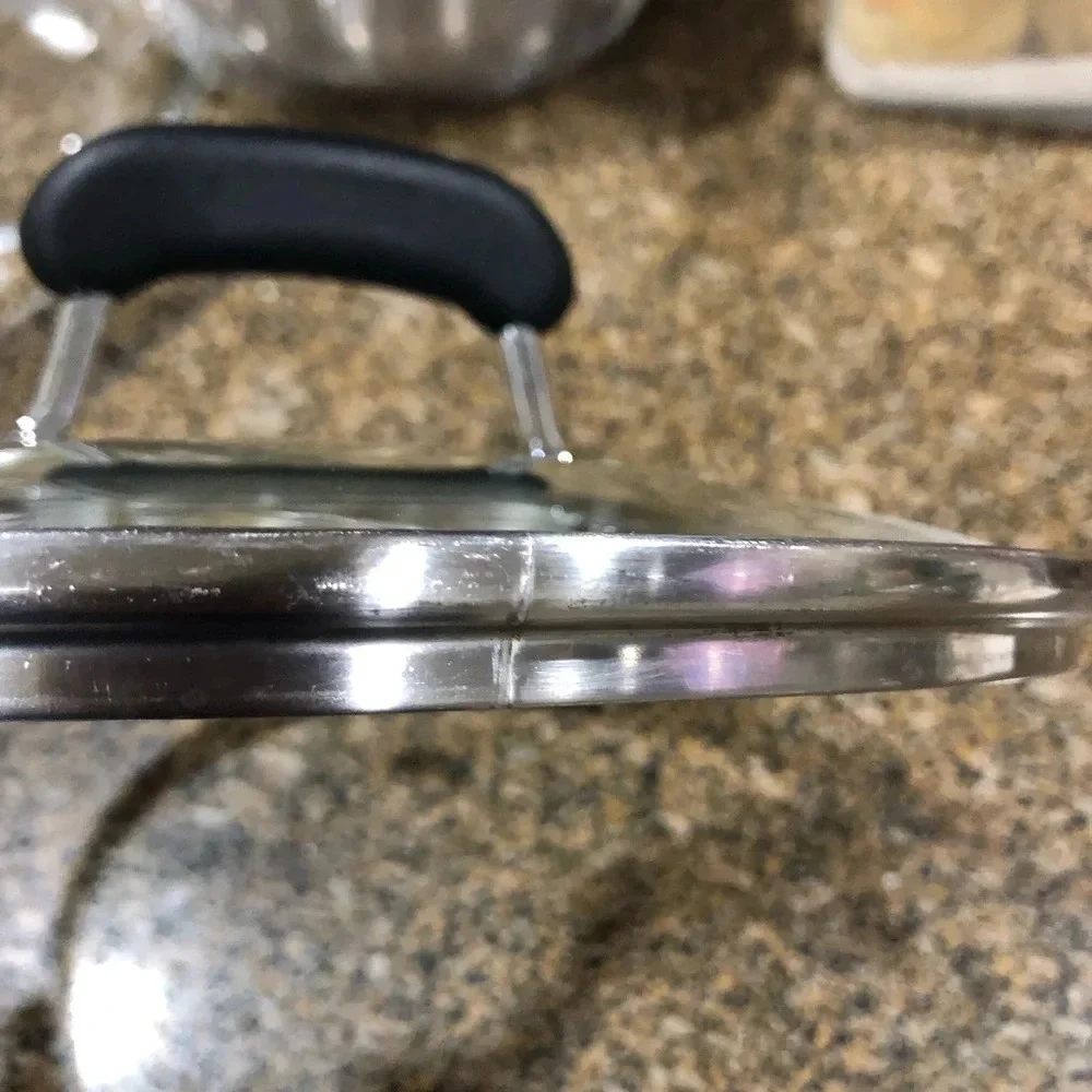 VTG REPLACEMENT LID GLASS STAINLESS STEEL BLACK HANDLE 9.5